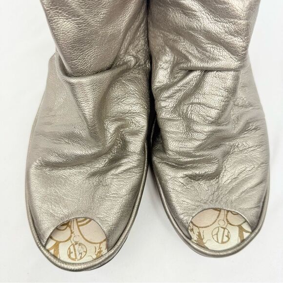 Fly London Yama Gold Metallic Ruched Leather Slingback Lace Up Chunky Wedges - Picture 8 of 12